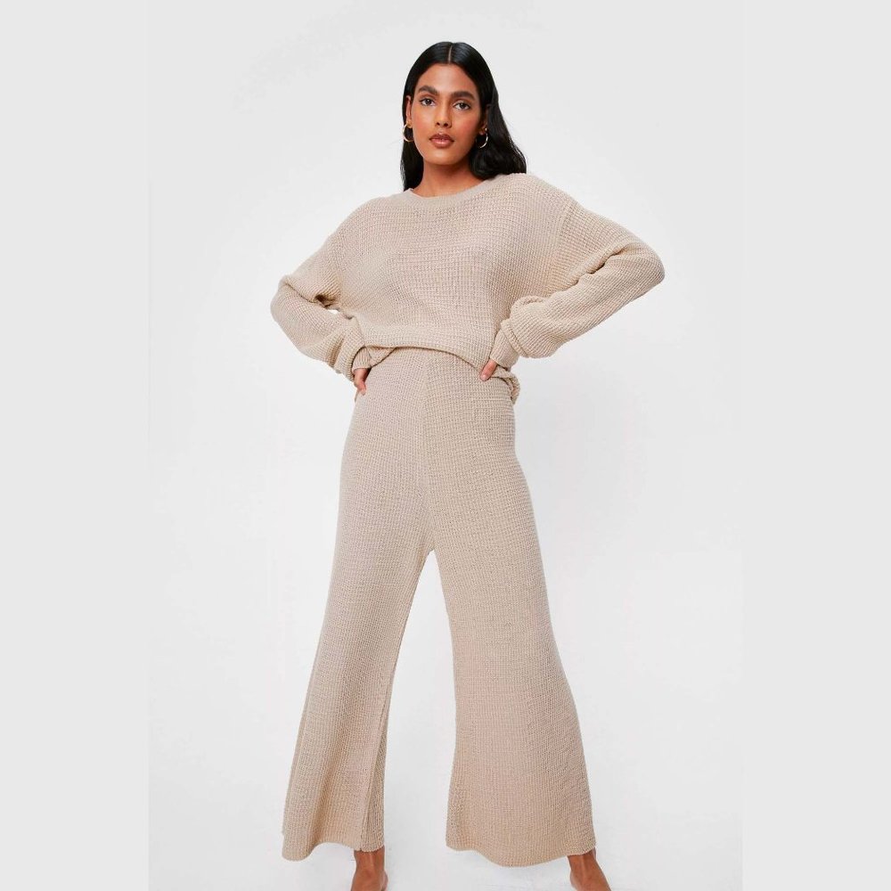 NWT Love You Culotte Knit Jumper And Trousers Lounge Set in OATMEAL